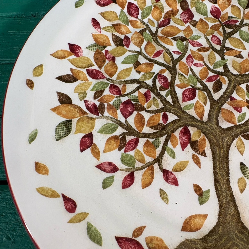 Pier 1 Autumn Tree Design Plate - Red, Green, Brown - Picture 2 of 7